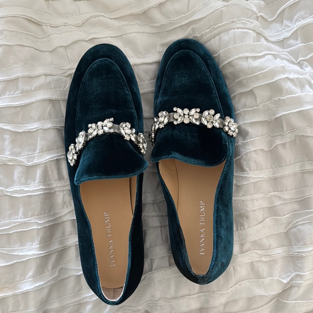 Ivanka Trump Green Flats with Crystal Accents